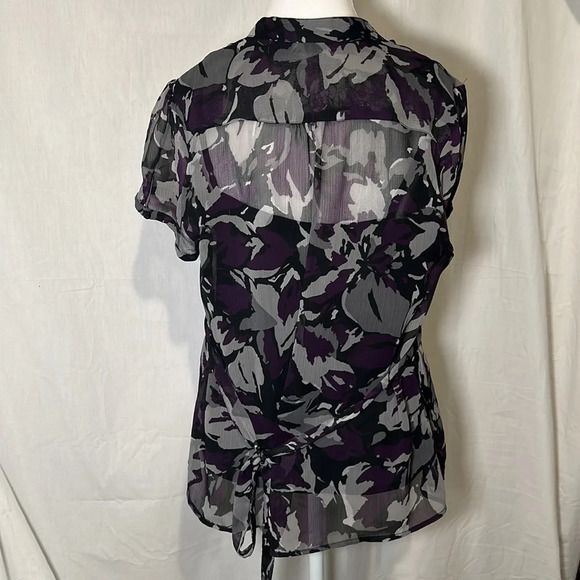 purple & black floral ruffle Apt 9 cami & button up top set size large - Picture 2 of 3